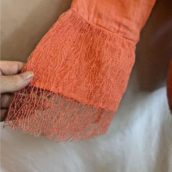 120% Lino Orange Linen Top W/ Lace Trim - Size 42 - US Small NWOT - Picture 3 of 6